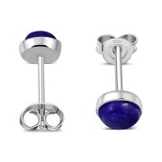 Lapis Lazuli Round Sterling Silver Stud Earrings, e440st